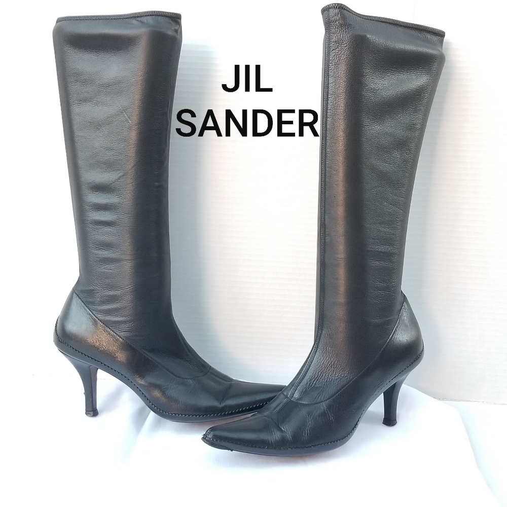 Jil Sander Black Leather Knee-High pointed toe Boots